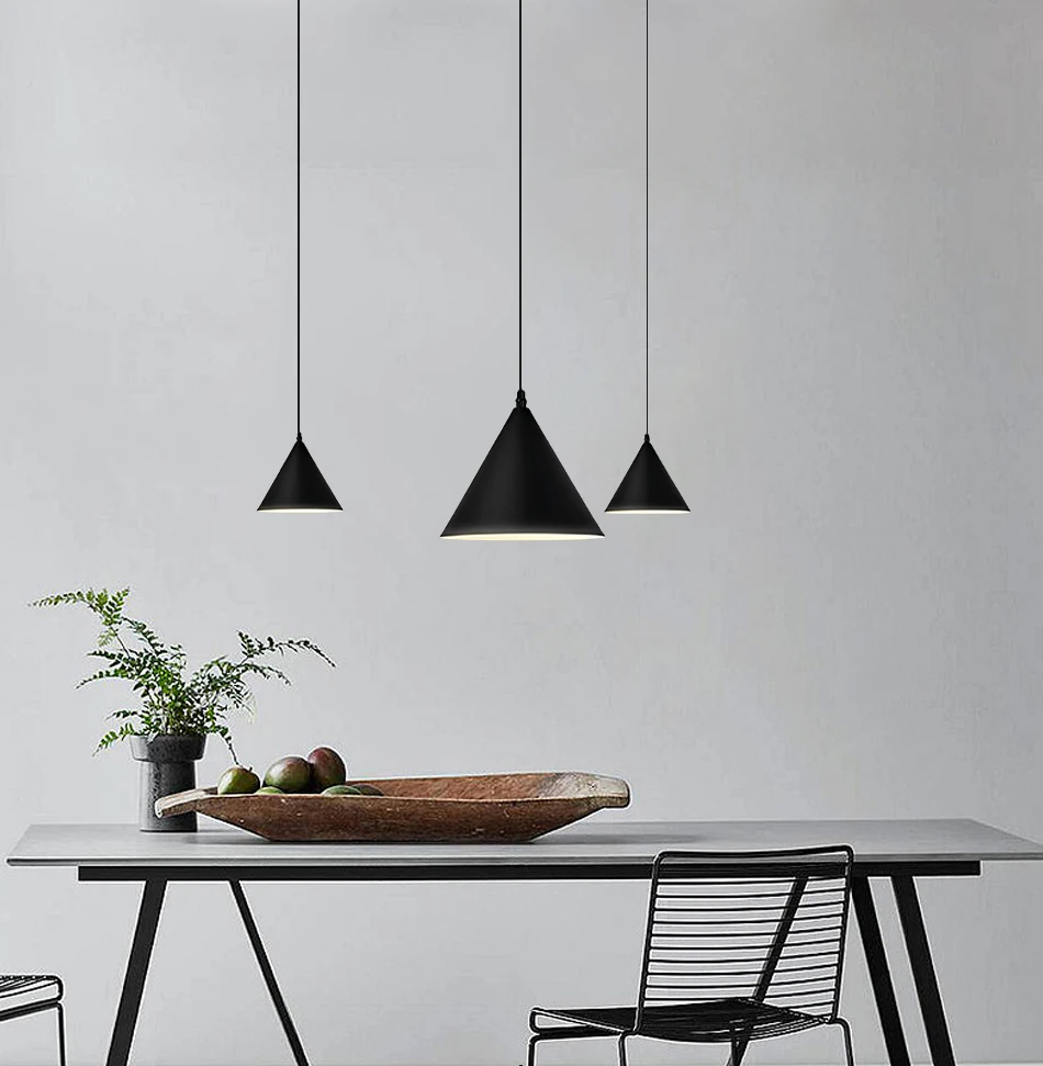 Estilo moderno Black Metal Lâmpada pingente, Fio longo, Forma simples, Cozinha Bar Pendurado Lâmpada, Suspensão de cabeceira, Luz Criativa