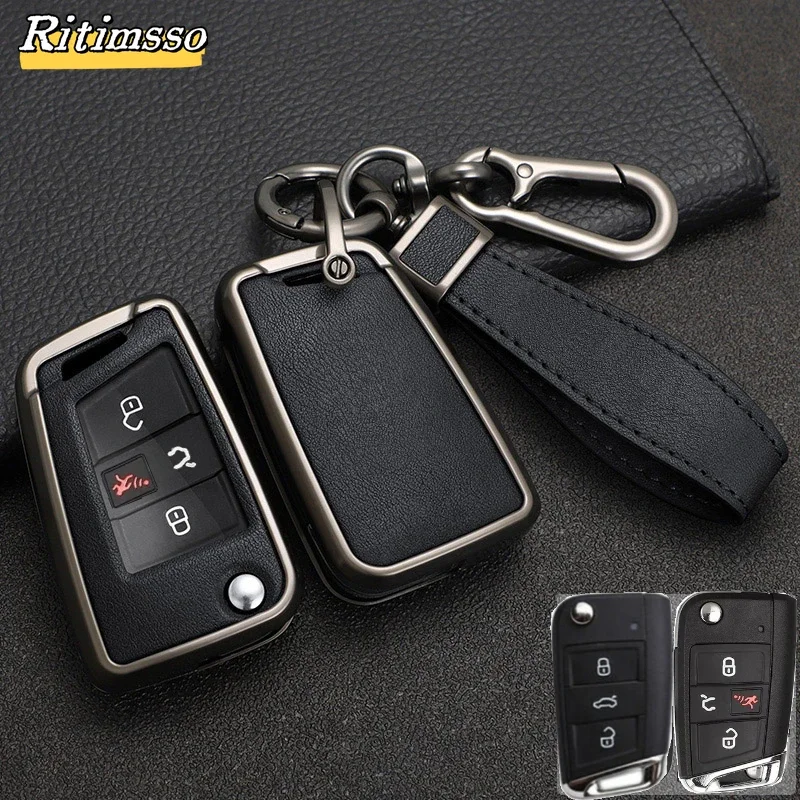 3 4 Buttons  Alloy Car Key Case Cover  For VW Volkswagen Golf 7 MK7 Tiguan MK2 Seat Ateca Leon FR Ibiza Skoda Octavia Kodiaq