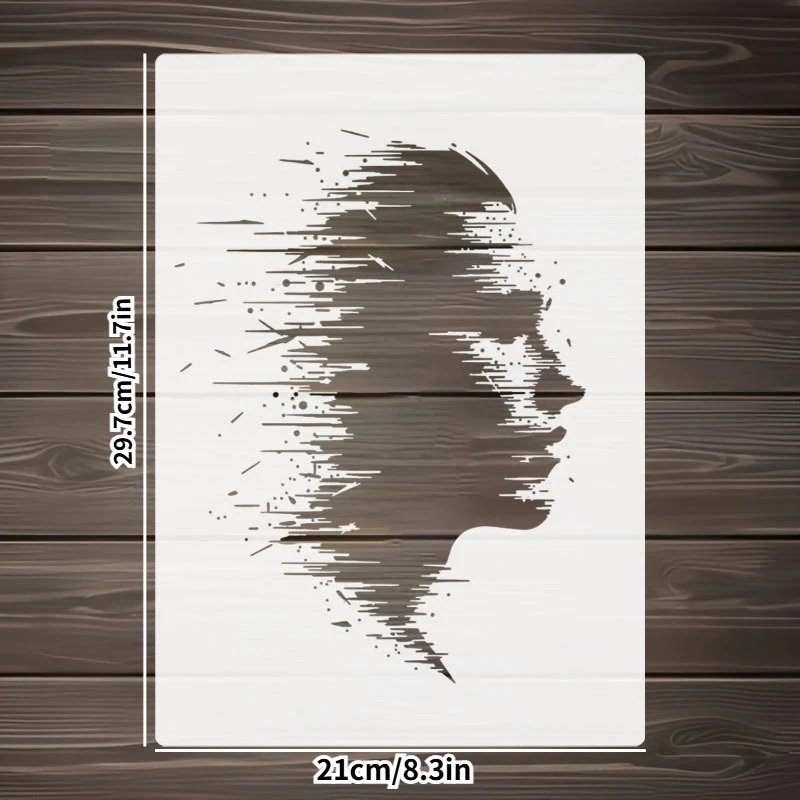 A4  Reusable PET Female Profile Stencil - Abstract Female Face Mask Hollow-Out Painting Template with Hairline & Facial Features