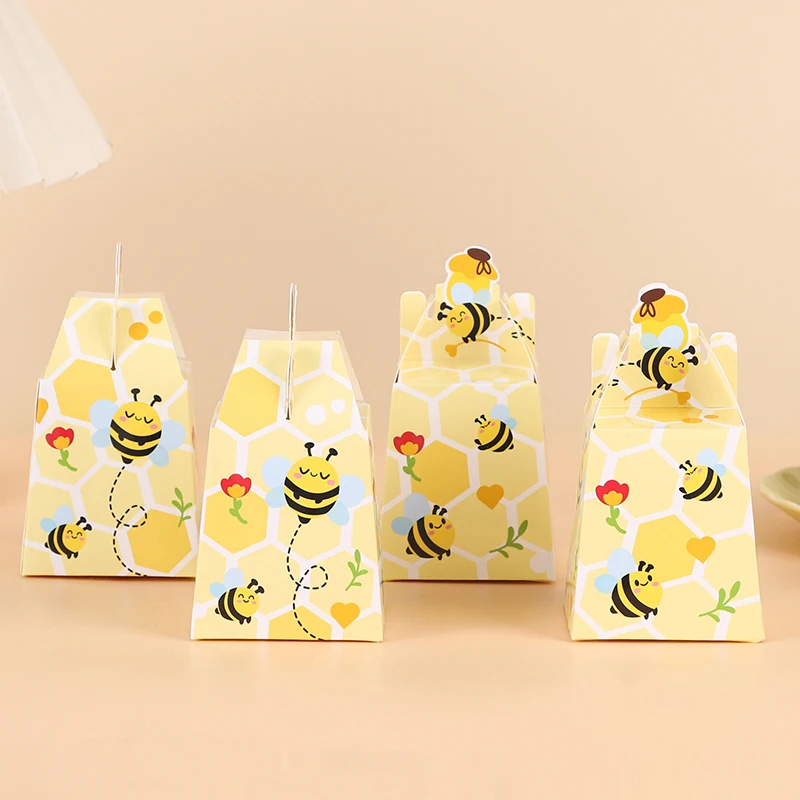 10Pcs Creative Trapezoidal Bee Paper Candy Box with Bumblebee Theme Birthday Festival Party Gift Packaging Supplies