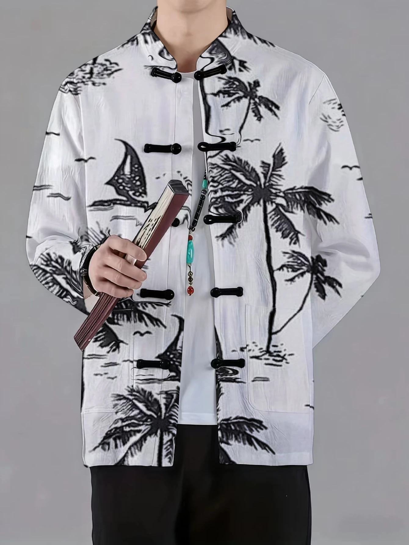 Men Men Mandarin Collar Frog Button Jacket Ink Wash Scenic Floral Print Traditional Outerwear - Aliexpress Deal