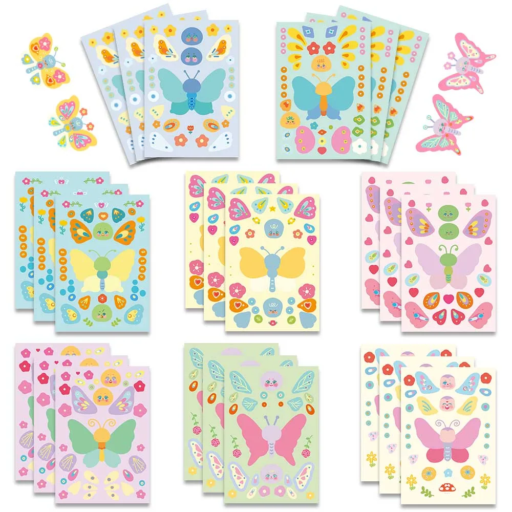 

32Sheets Children DIY Puzzle Stickers Cartoon Colorful Butterfly Face Assemble Stickers Luggage Bike Phone Kids Boys Girls Toys