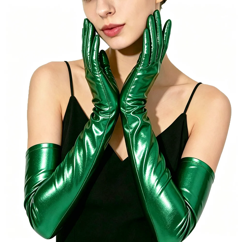 Sexy Patent Leather Women Tight Long Gloves Punk Rock HipHop Jazz Disco Pole Dance Metallic Mittens Halloween Cosplay