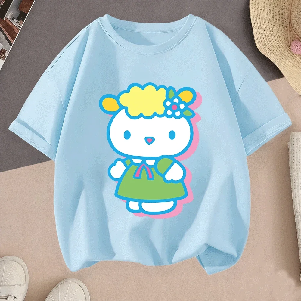 

2026 Hello Kitty 2D Cartoon Hot Sale Casual Summer Short Sleeve Printed Tees For Children Teenagers Boys Girls