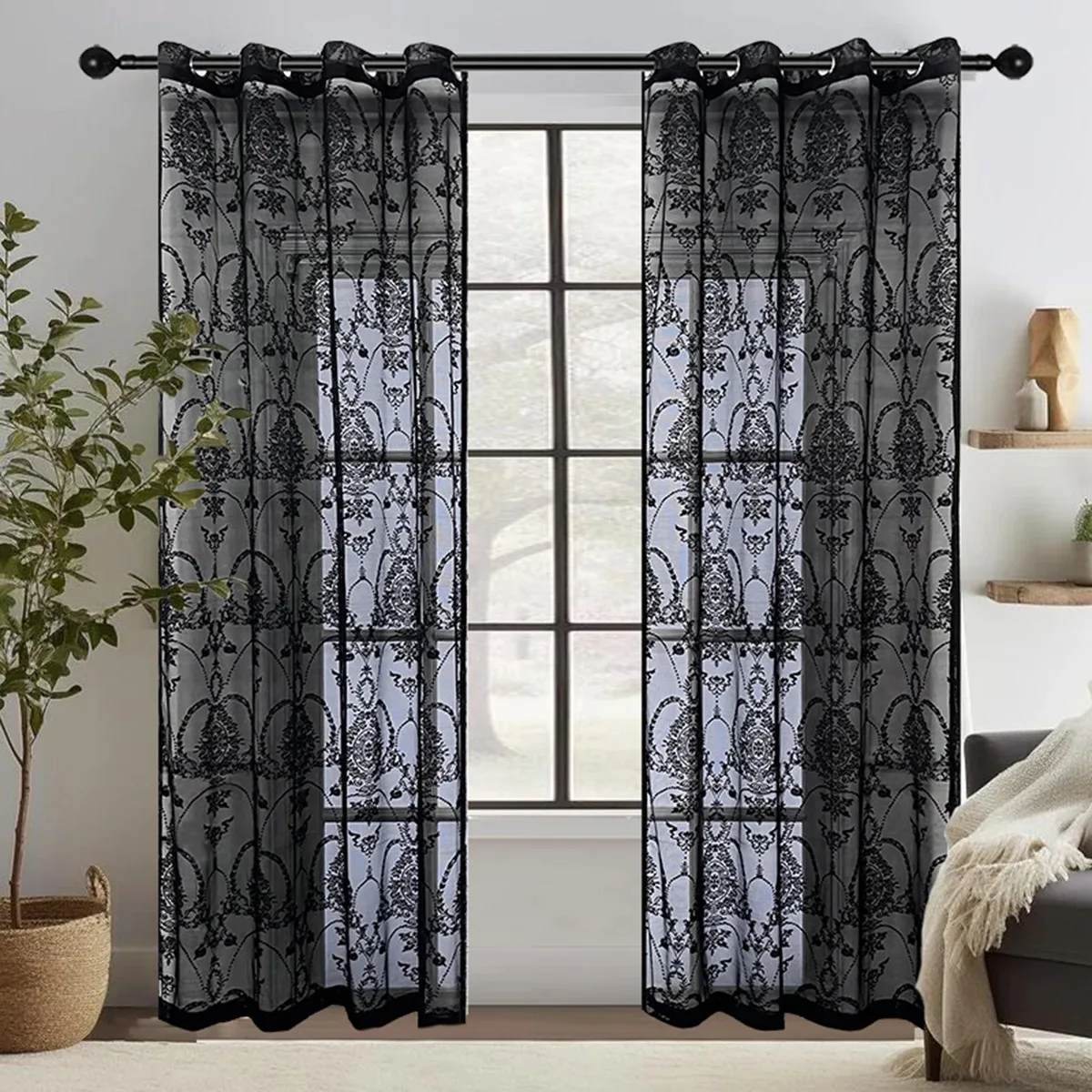 Black White Embroidery Tulle Curtains For Living Room Bedroom Lace Romantic Voile Sheer Curtains Sliding Door Bay Custom Made 2