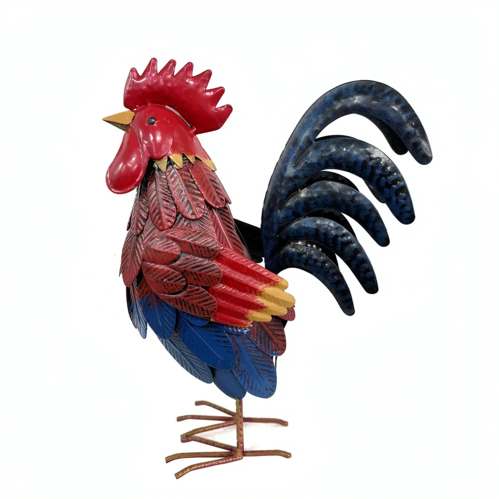 Realistic Iron Rooster Statue Metal Animal Figurine Garden Decor Outdoor Patio Lawn Ornament Artistic Landscape Sculpture
