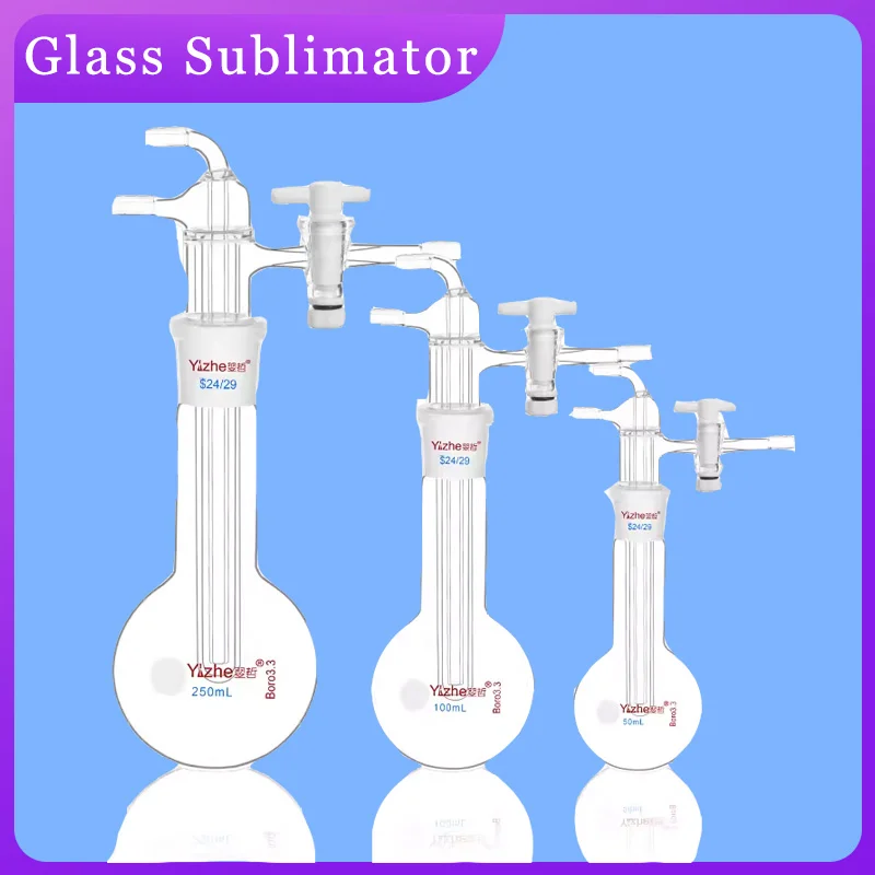 vidro de laboratorio com torneira ptfe micro sublimador sublimacao 25 50 100 250 500 1000ml 01