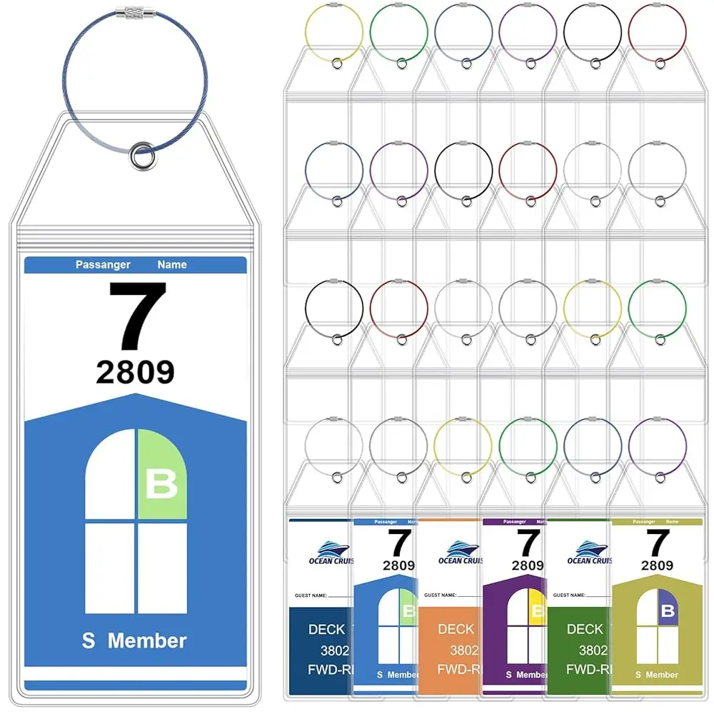 4pcs Cruise Tags Luggage Tag Holders for Royal Caribbean Celebrity Cruise Ship with Zip Seal & Steel Loops Thick PVC for Travel
