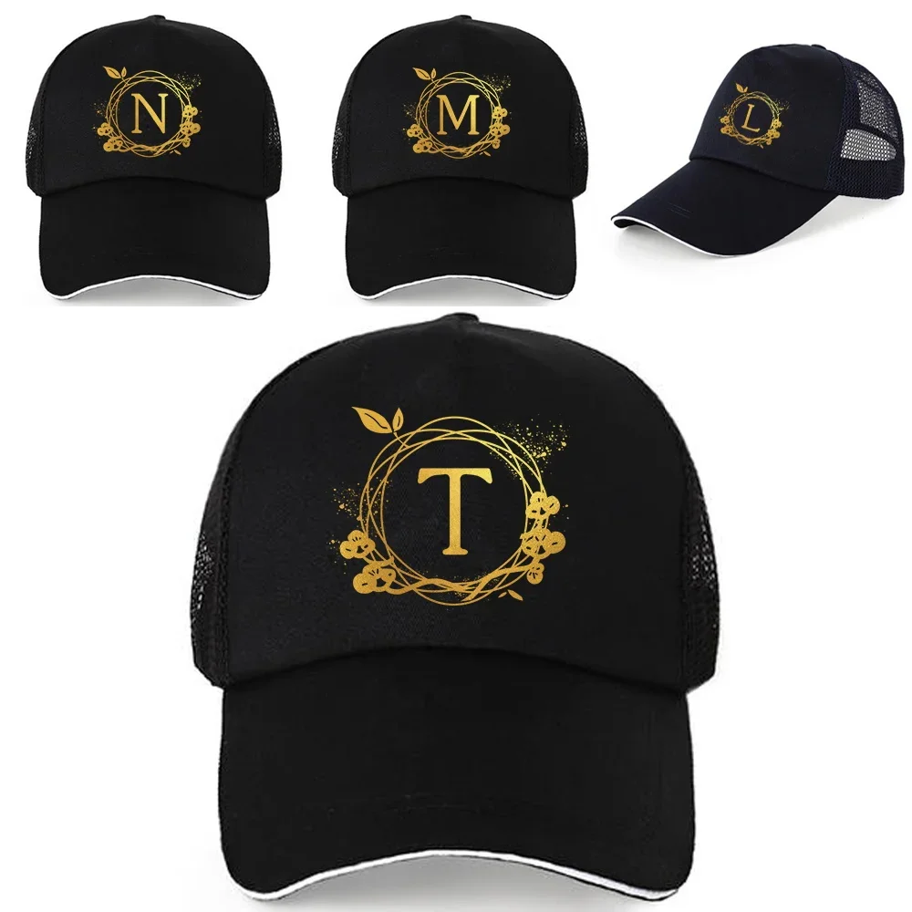 Women UV-proof Visors Hats Men Baseball Hat Pure Cotton Back Buckle Breathable Mesh Caps Wreath Letter Print Street Hip Hop Cap