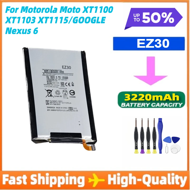 

2PCS/LOT EZ30 Battery for Motorola Moto XT1100 XT1103 XT1115/GOOGLE Nexus 6 Mobile Phone Batteries