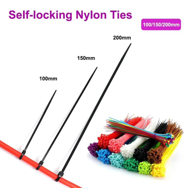 

100Pcs Self Locking Plastic Zip Ties 100 150 200mm Cable Management Wrap Natural Plastic Cable Tie DIY Cable Fastener Organizer