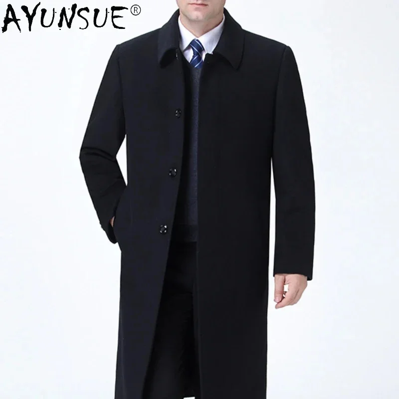 Winter AYUNSUE Cashmere Men's Clothes Men Over-the-knee Long Wool Windbreaker High-end Thick Top Trench Coat Abrigo Hombre