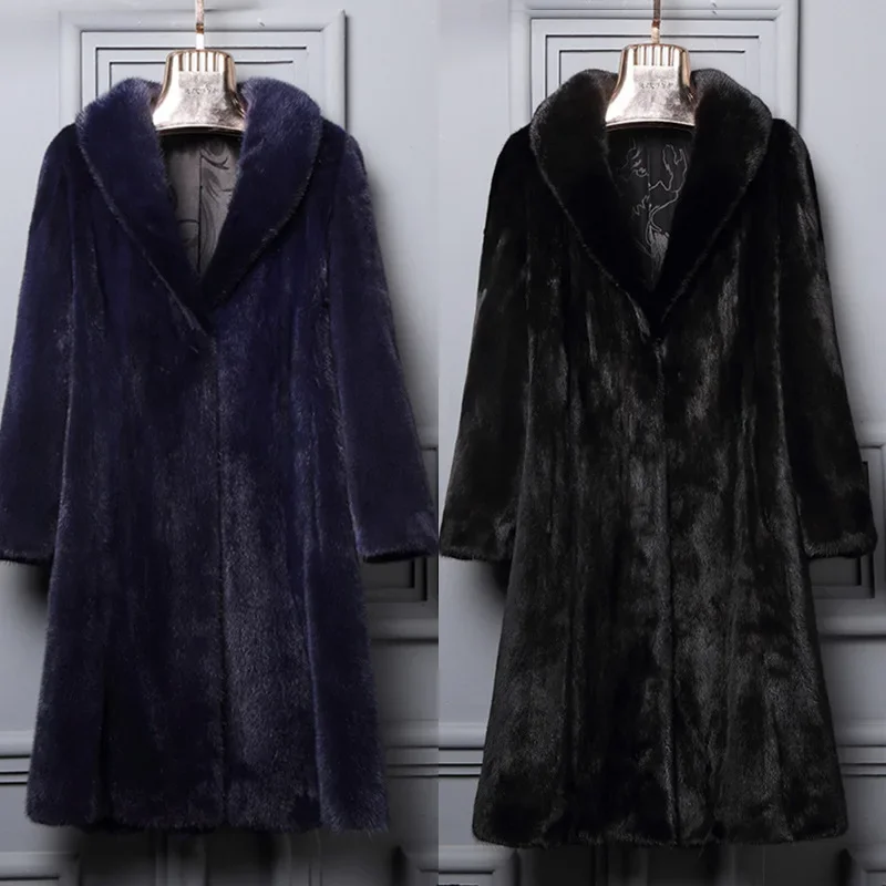 

Women Faux Fur Coat Jacket Thick Fluffy Outerwear Mid Length Turn Down Collar Warm Winter Overcoat Shaggy Jackets Office Lady