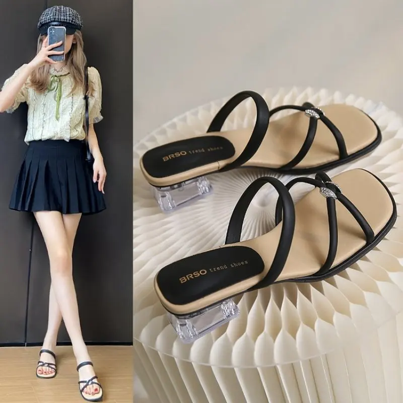 

2024 New Designer Summer Pumps Slippers Sandals Shoes Women High Heels Square Toe Sandal Lady Shoes heels women Fashion Casual