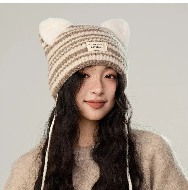 Autumn Winter Dopamine Flower Knitted Fisherman's Hat Women's Ageing Small Fresh Warm Basin Hat Retro Warmth 56-58cm Cute