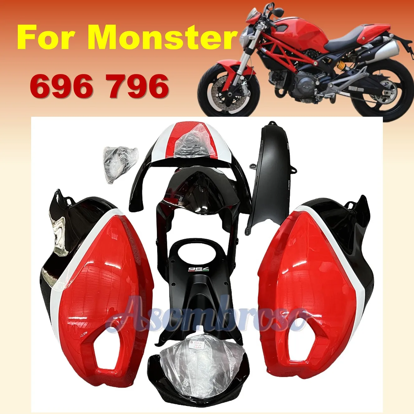 Abs Plastic Fairings for DUCATI Monster 696 796 2007 2008 2009 1100 1100s Sportsbike cowling red black bodykits