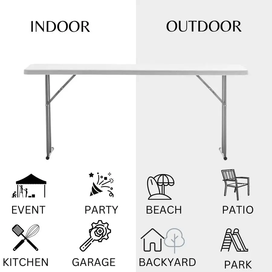 Mesa de Treinamento Dobrável de Plástico Branco de 6 Pés (1,83m) de Comprimento, 18 Polegadas de Largura, 29 Polegadas de Altura, Portátil para Eventos Internos e Externos