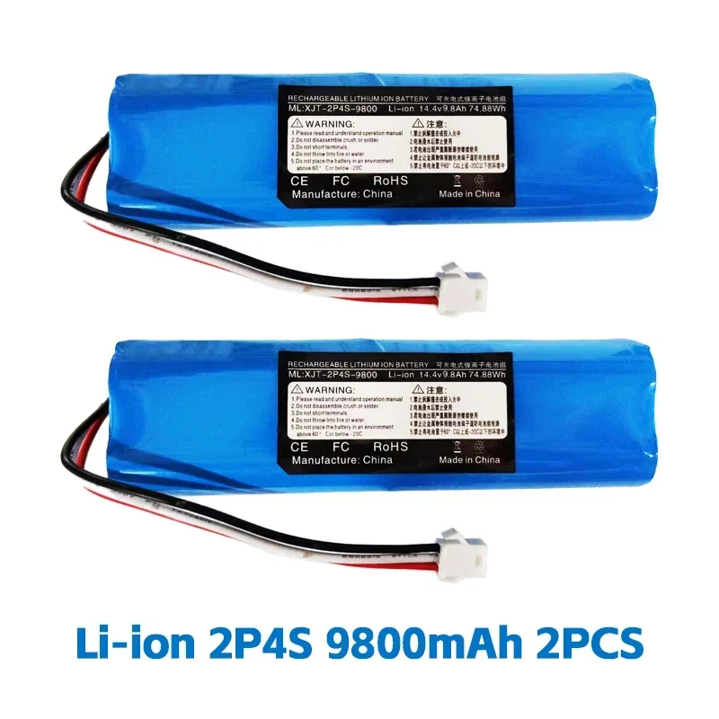 14.4V 100% Original Battery For XiaoMi Viomi S9 Lydsto R1 Roidmi Eve Plus lithium battery 2P4S 5200mAh 6800mAh 9800mAh 12800mAh