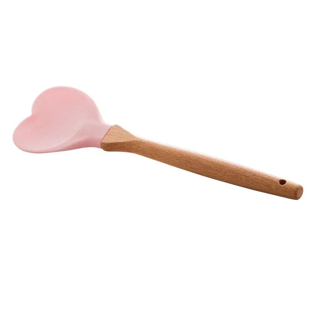 Silicone Spoon C/Pink Heart Bamboo Cable 27Cm