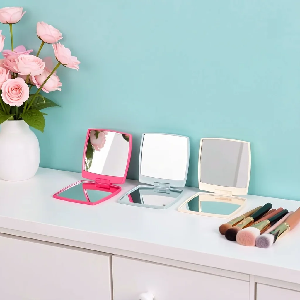 Flip Cosmetic Mirror High Definition Compact Makeup Mirror Square Compact Mirror Square For Business Trips Office Desk Bedroom