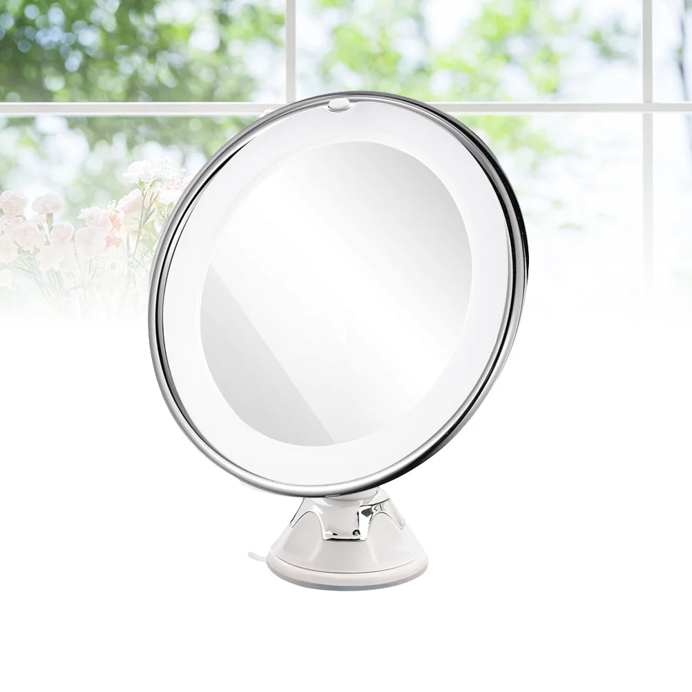 8 Inch 10X Enlarging LED Bathroom Mirror Round Shape with Powerful Adhesive Back for Women Men Portable Beauty Grooming Tool