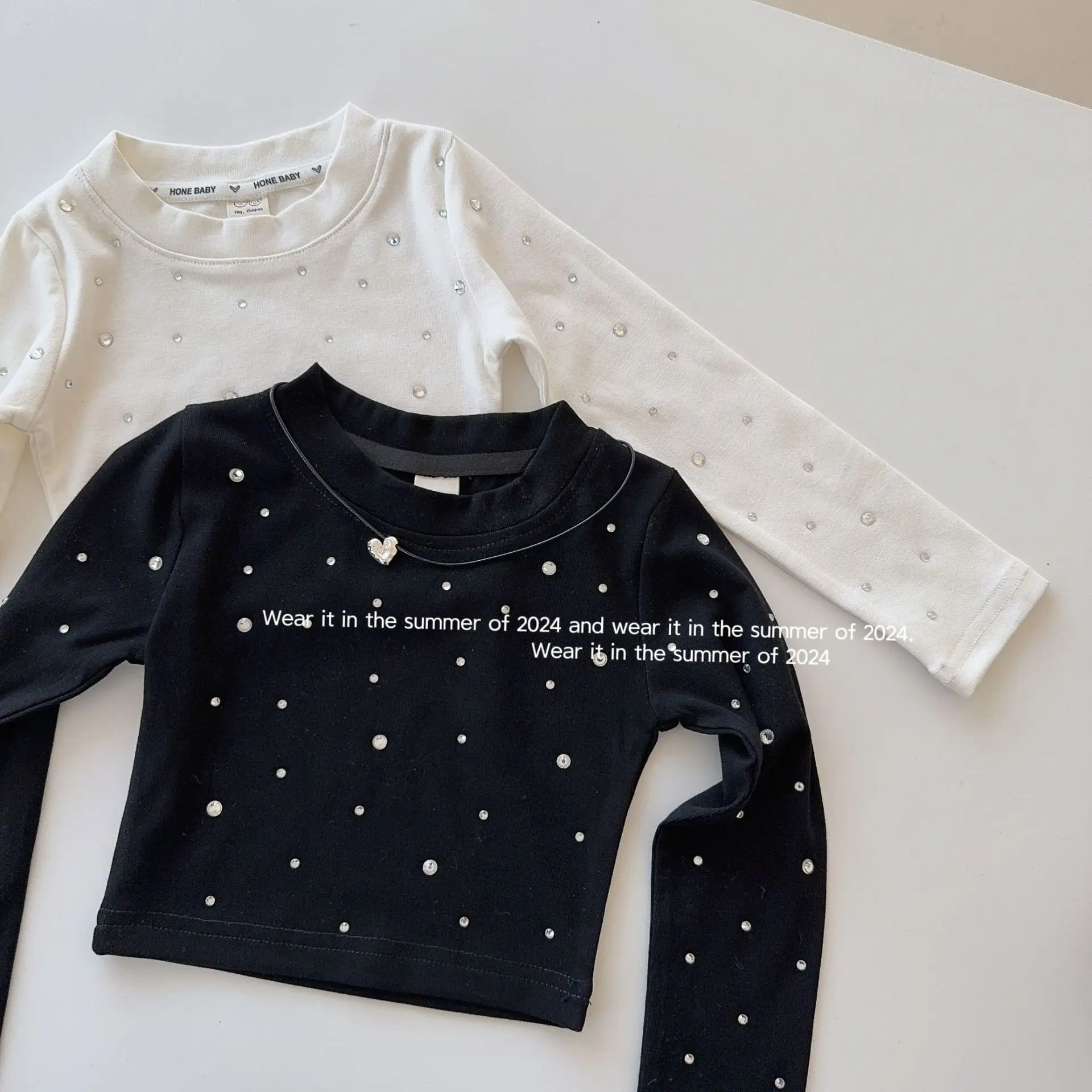 Girls' T shirt 2025 spring new style bright diamond t children's base shirt with children's top baby long sleeve 90-150cm