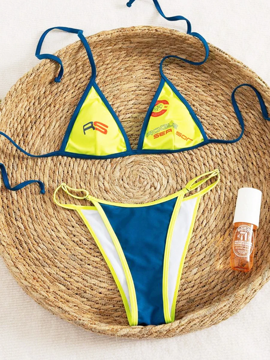 

Micro Bikinis 2026 Women Swimsuits Push Up Sexy Swimwear Print Bikini Set Halter Biquini Patchwork Swimsuit Summer Beachwear