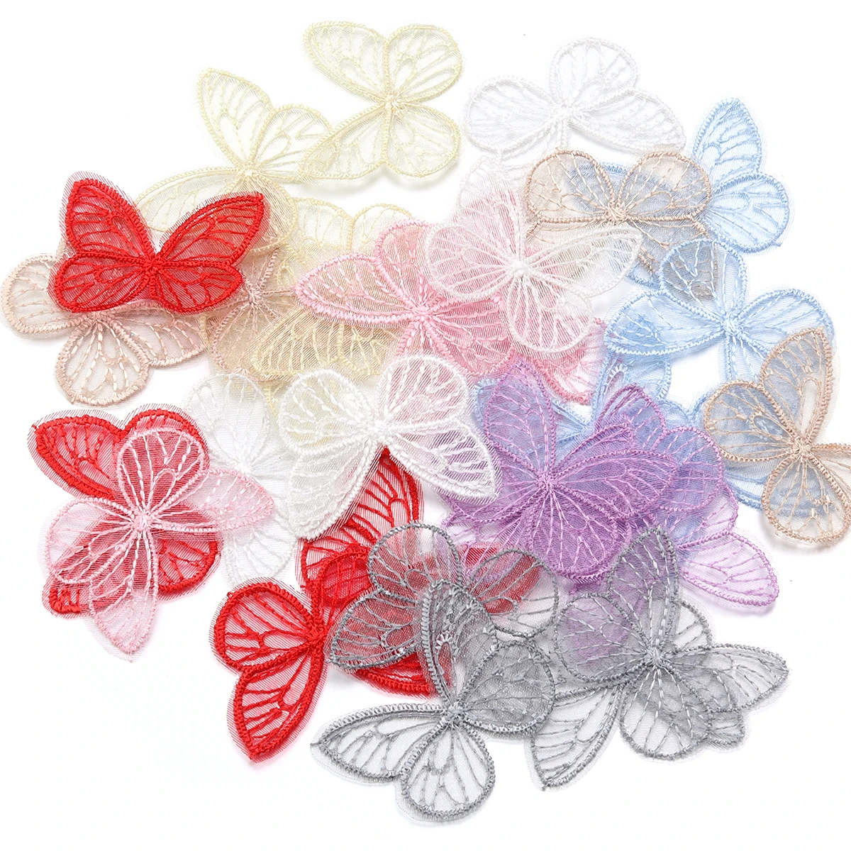 20pcs/pack 3.5x4.5cm Embroidered Mesh Butterfly Fabric Clothing For DIY Decoration Making Accessories Wholesale