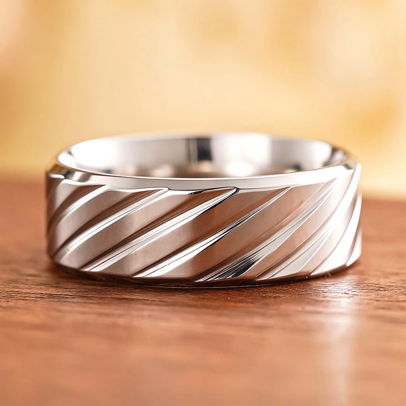 Huitan 304 Stainless Steel Diagonal Groove Band Ring for Women Men Minimalist Statement Daily Wear Party Hypoallergenic Jewelry