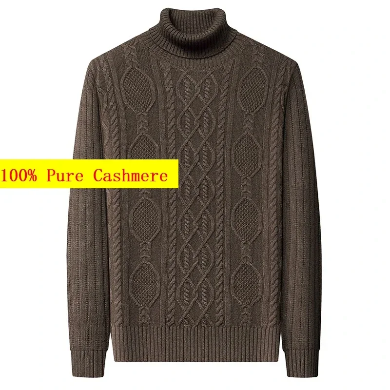 New Arrival Thick Pure Cashmere Sweater for Men, High Collar Warm Knit Loose Jacquard Large Size S M L LXL 2XL 3XL 4XL 5XL