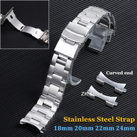 Arc Flat End Solid Stainless Steel Watchband for Tissot Folding Clasp Strap 18mm 20mm 22mm 24mm Universal Wristband Men Belt