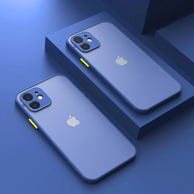 Luxuriöse, stoßfeste, matte Rüstungshülle für iPhone 11 12 13 Pro Max XR XS X 7 8 Plus SE, Mini-Silikon-Stoßstange, klare, harte PC-Abdeckung