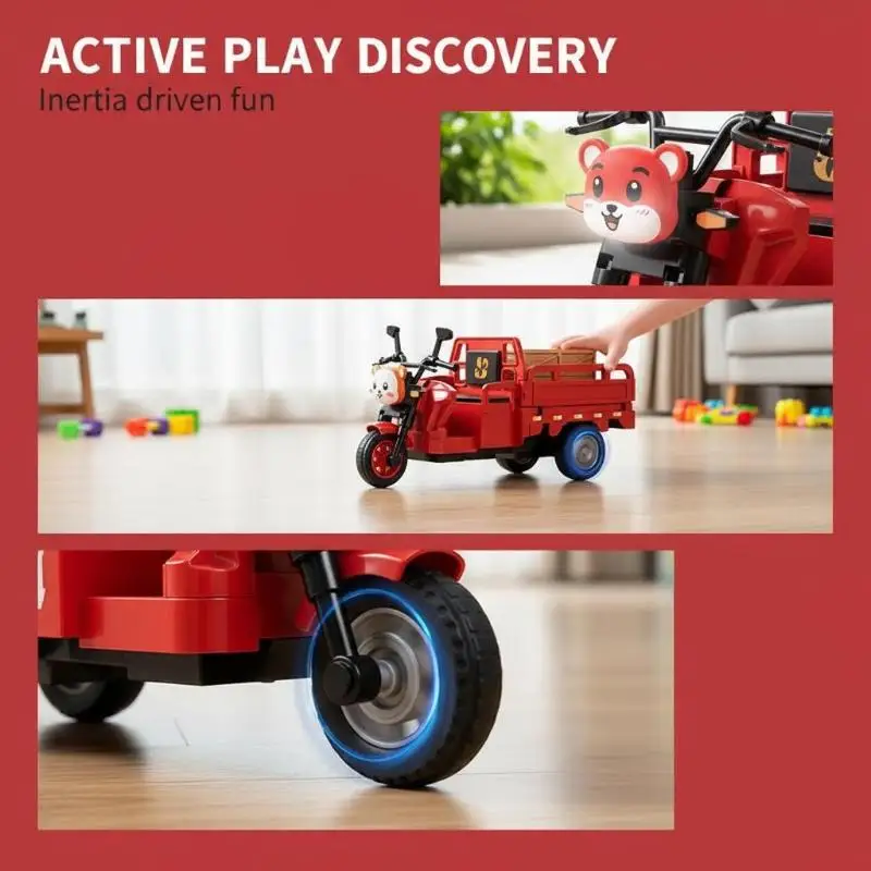Simulation Tricycle Toy Model Inertia Driving Courier Car Realistic Pull Truck Diecast Toys Kids Pull Back Motorcycle Boy Gift