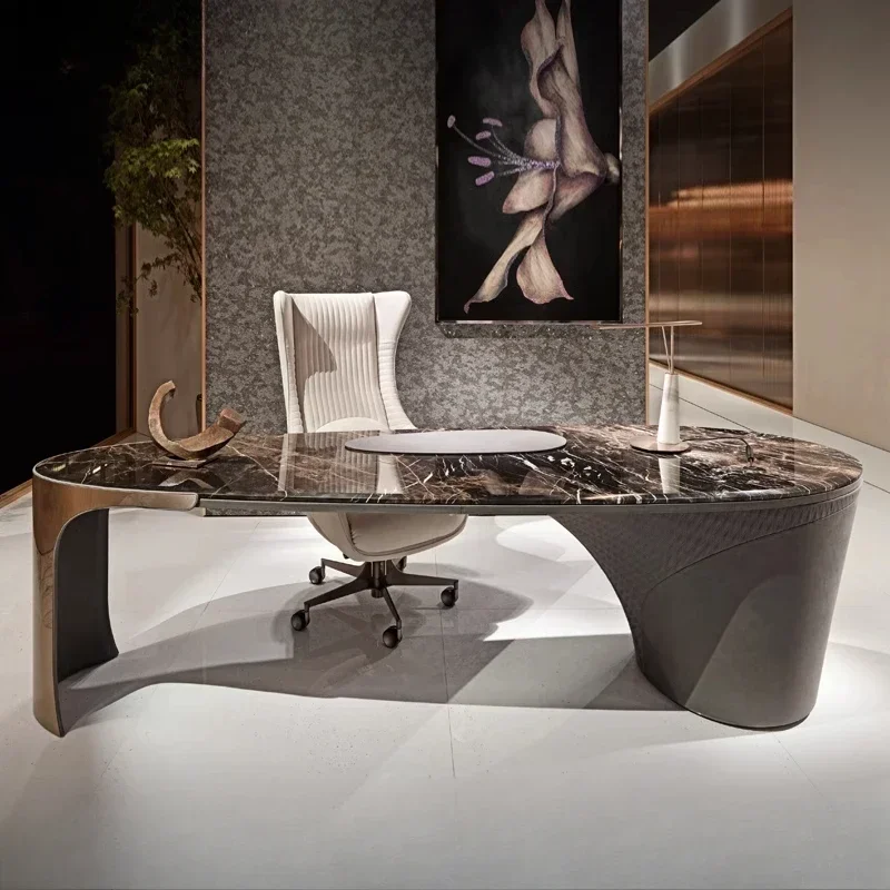 Designer light luxury desk, marble writing desk, high-end Italian minimalist boss table