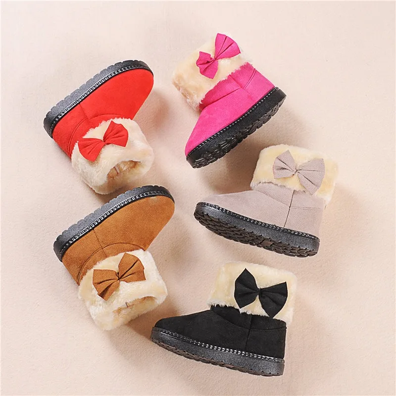 Botas Niña Plush Child Snow Boot Winter New Girl Princess Boots Warm Ankle Boot Comfort Cotton Shoes Child Shoe Bow Padded Boots