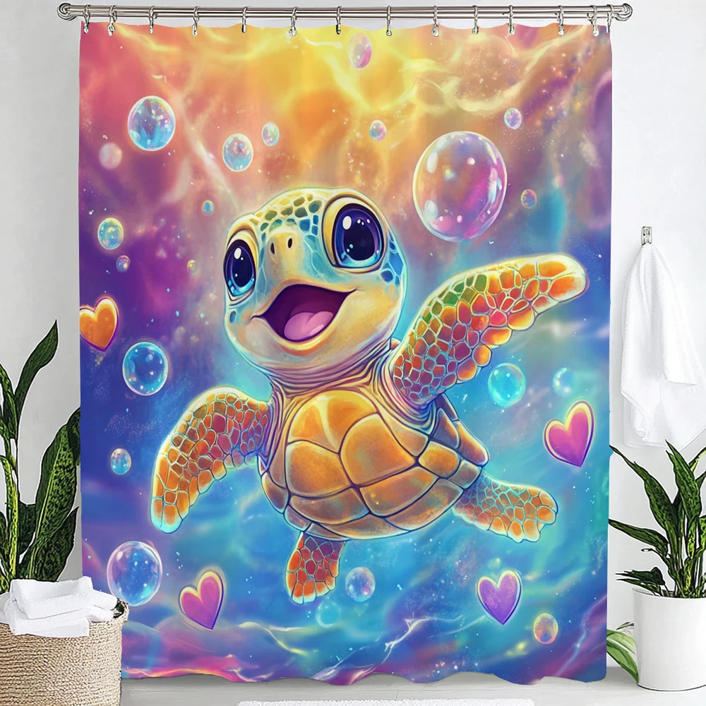 

1pc Ocean, Sea Turtle Cartoon Print Waterproof Shower Curtain,Underwater World Bathing Curtain Partition Privacy Hanging Curtain