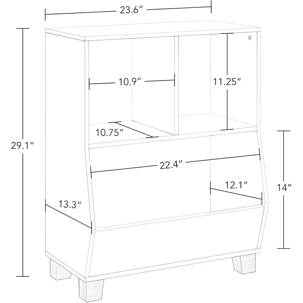 화이트 플레이룸 장난감 정리함: 어린이 책과 장난감을 위한 대형 수납함이 있는 2칸 수납장