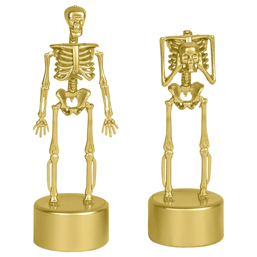 2pcs Halloween Skeletons Statue Standing And Head On Hand Poses Skeletons Skull Figurine Statue Joyful Holiday Celebrations