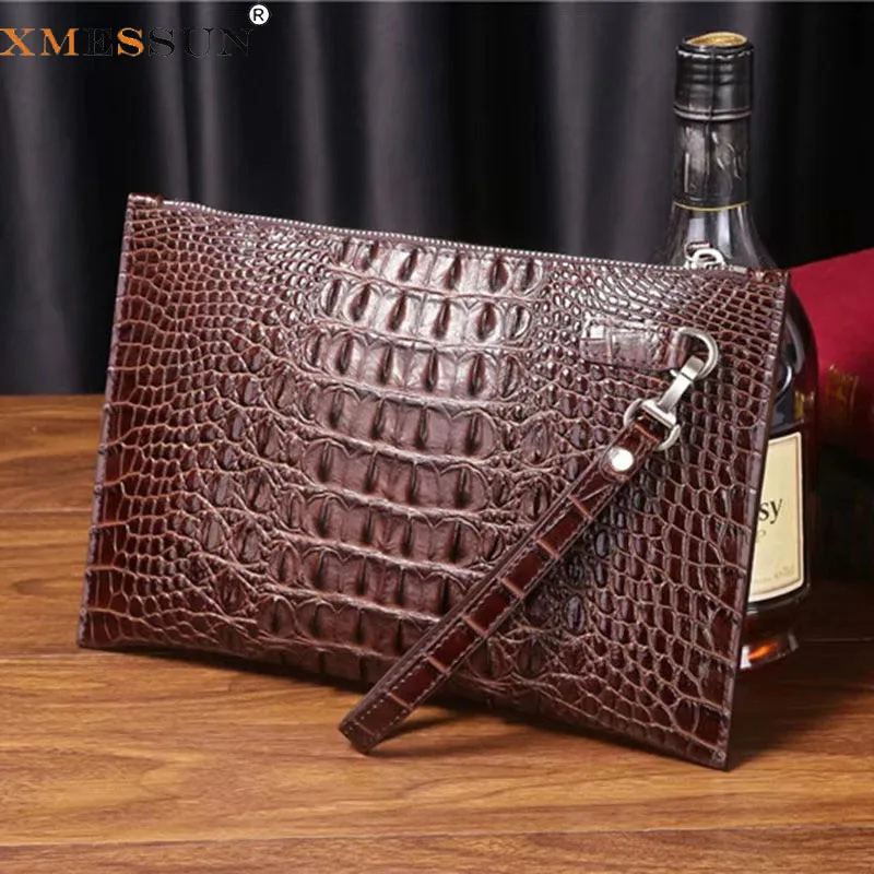 XMESSUN New Trendy Soft Leather Envelope Clutch Bag,Fashion Design Women and Men Crocodile Pattern Casual Business Folder Bag