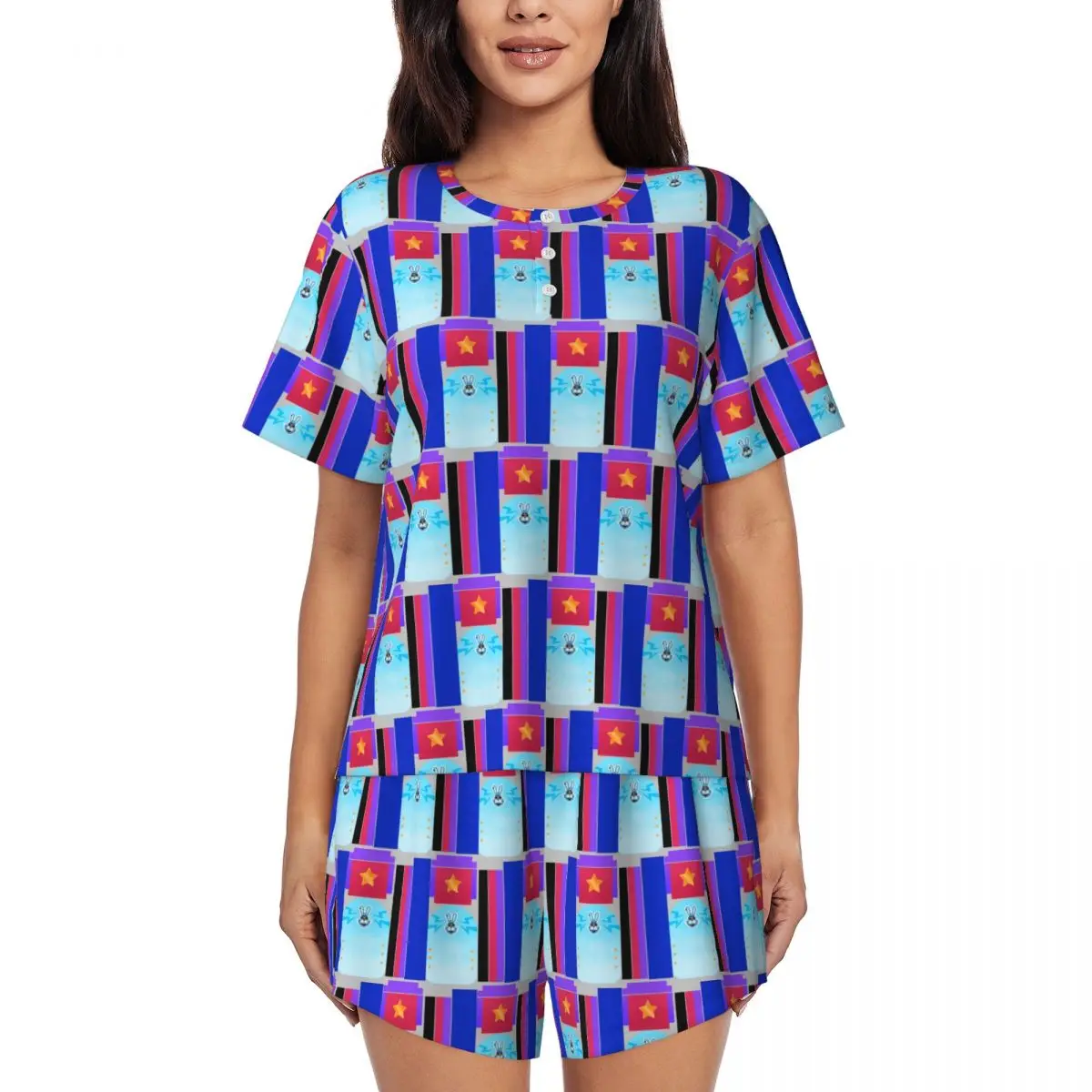 

Glamrock Bonnie Fazbear Entertainment Round Neck Short Sleeves Nightdress for Sleepshirts Women Loose Pajama Set Short Pants