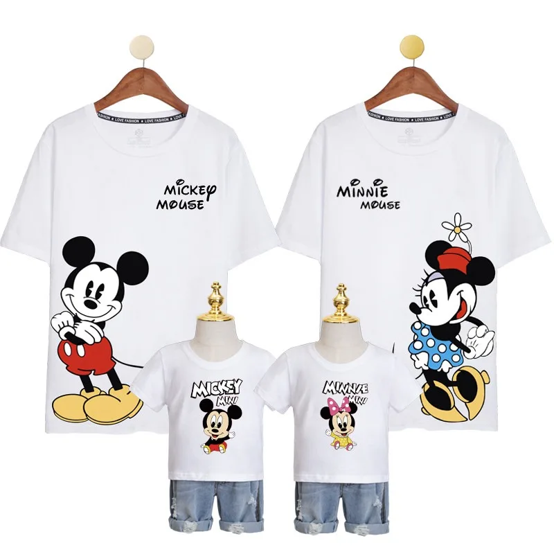 

2026 New Parent-Child Short Sleeve T-Shirt 3/4-Person Family Mickey Cartoon 100% Cotton Plus Size Mom-Kid Matching Top