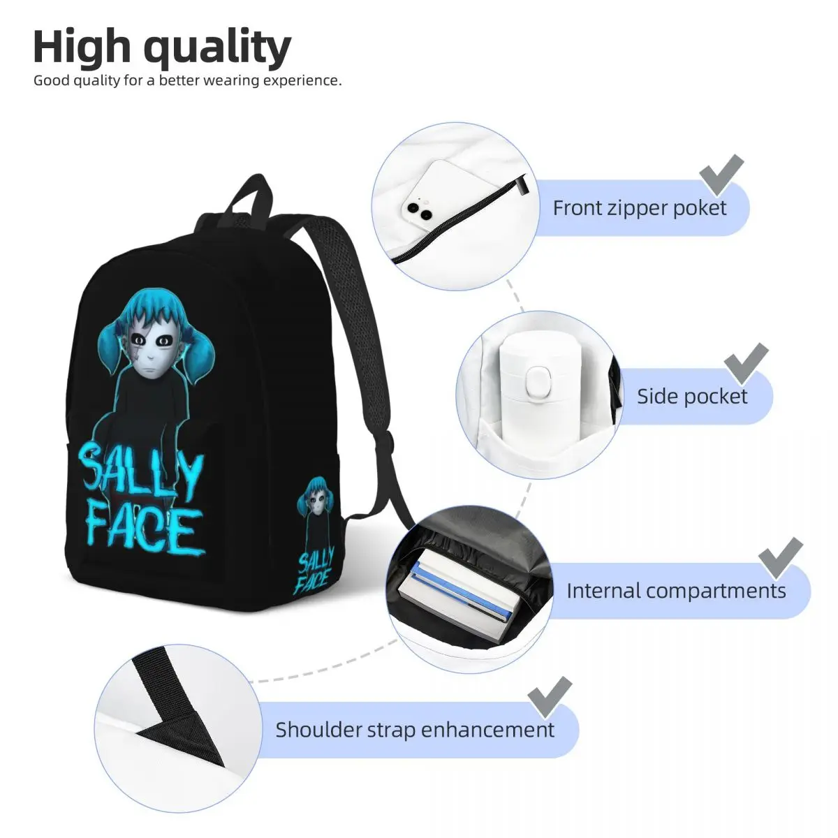 Mochila Sally Face Game para homens e mulheres, jogos de terror, estudante, mochila de negócios, bolsa de ombro, presente