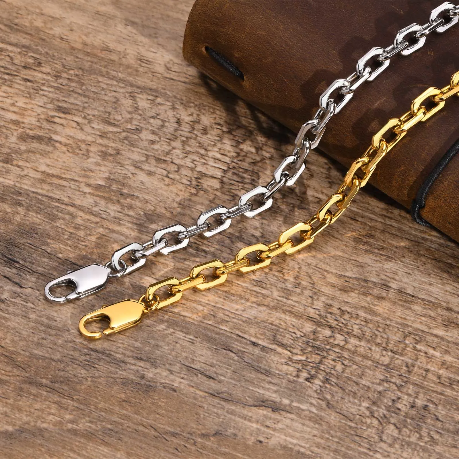 Basic 6.5MM Belcher Chain Bracelets for Men,Waterproof Stainless Steel Square Geometric Links Wristband Gift,pulseira