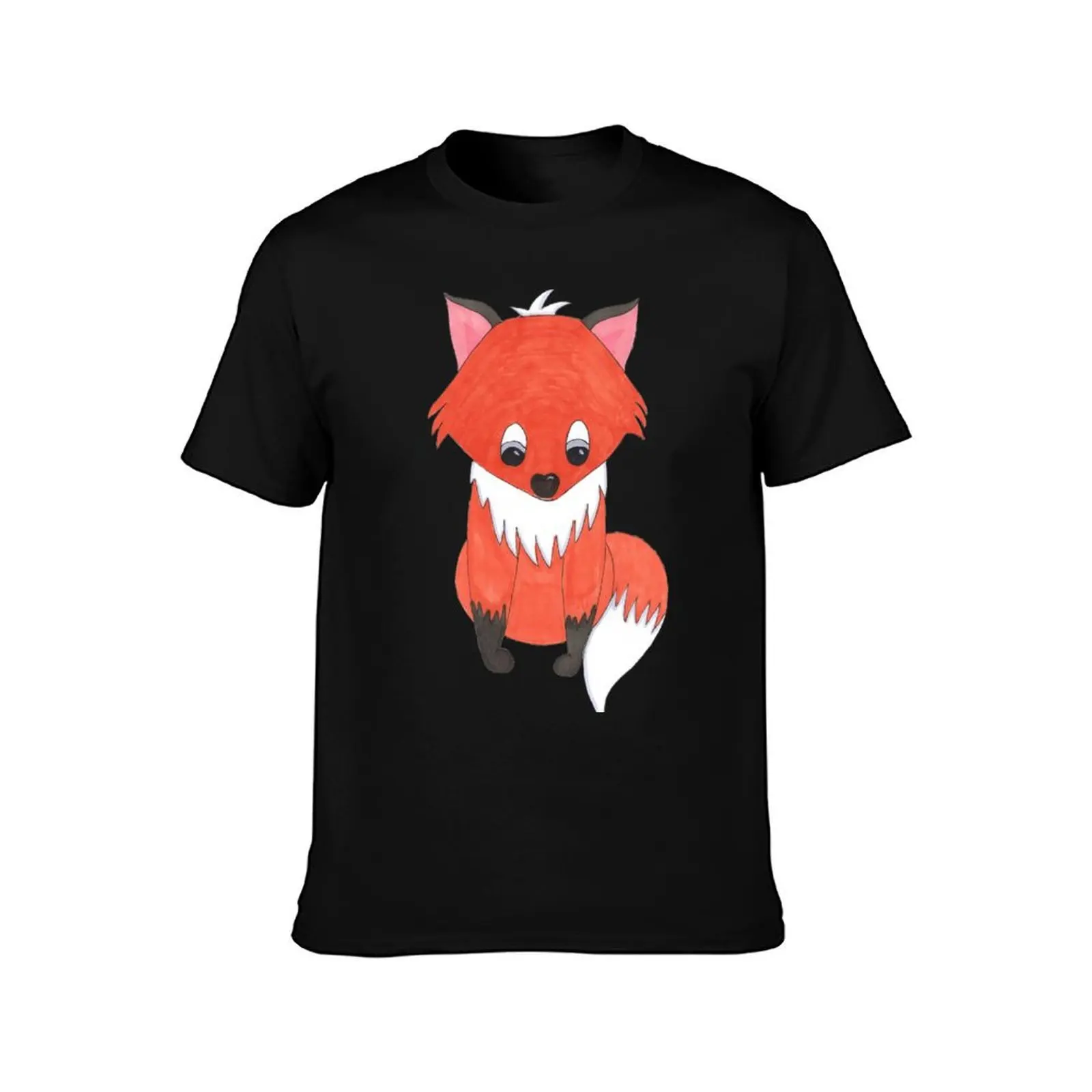 Fox - Cartoon - Marker Print T-Shirt Basic Regular Fit Casual T-Shirt