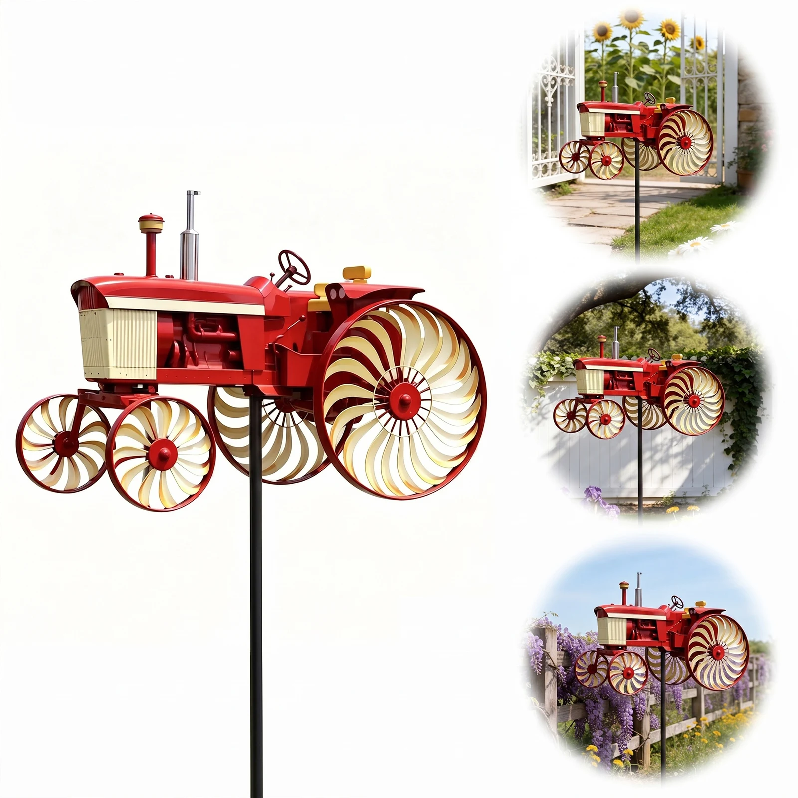Metal Wind Spinner with Rotating Wheels Tractor Windmill Stake Decorative Windmill for Patio Yard Garden Gift for Friends Family