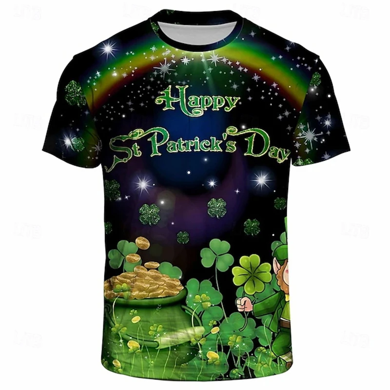 Irish St. Patricks Day 3D Print Lucky Four-leaf Clover T Shirt For Men Women Summer T-Shirts Harajuku Green Tees Oversize Tops