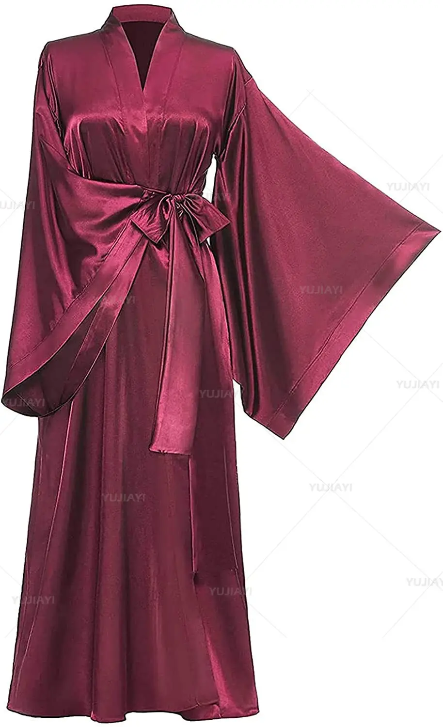 Vestido longo do quimono do cetim da seda para mulheres, vestes do casamento, vestido nupcial, boudoir nupcial, sleepwear, camisola, pijama