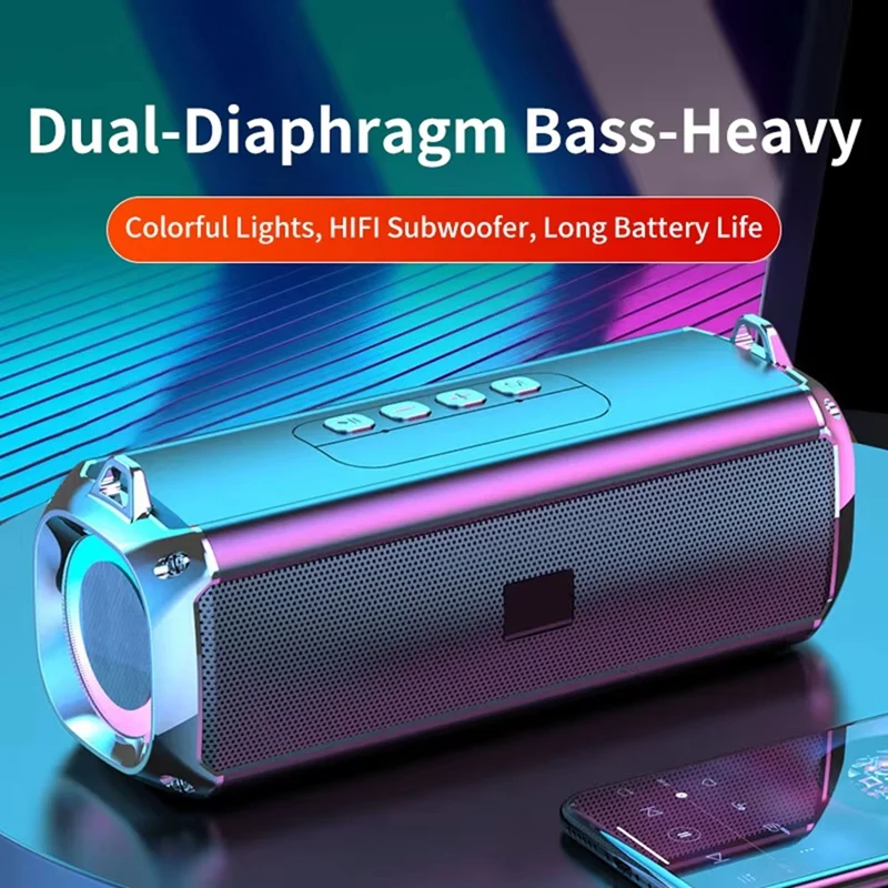 Alto-falante RGB Leitor de música sem fio portátil e alças Soulder LED Bluetooth 5.0 TF USB-C Aux