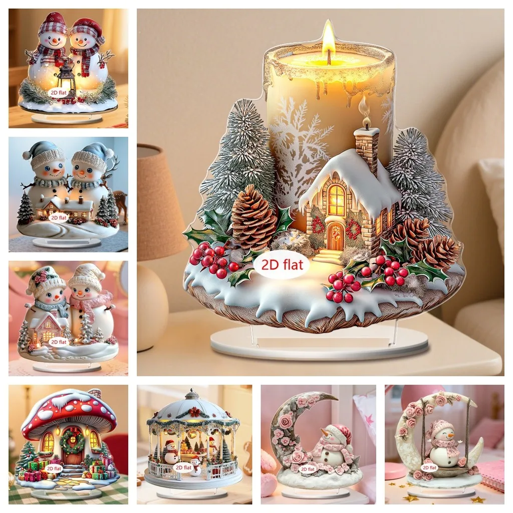 Christmas 2D Acrylic Tabletop Figurine Festive Winter Home Decor for Living Room Study New Year Holiday Party Centerpiece
