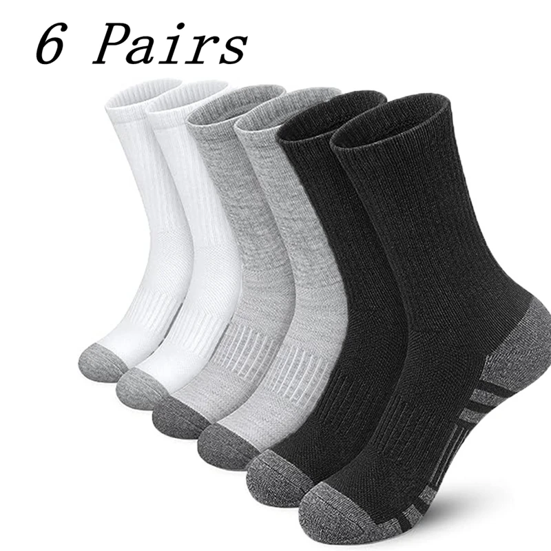 6 Pairs Socks Man Comfortable Basketball Sports Boys Socks Soft Solid Color Black White Crew Winter Warm Long Socks for Men Set